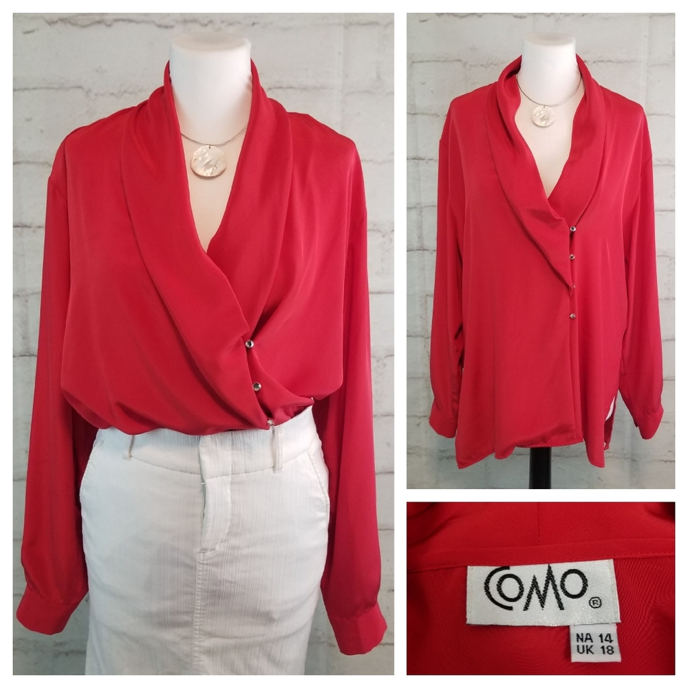 Vintage Como 14 Shawl Collar Offset Button Blouse